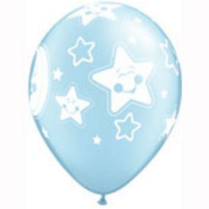 Baby Moon & Stars Pearl Light Blue Latex Balloon Q37473