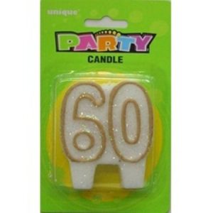 Numeral 60 Glitter Candle Gold M34039
