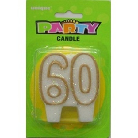 Numeral 60 Glitter Candle Gold M34039
