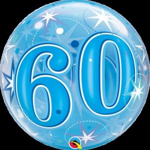 60 Birthday Blue Starburst Sparkle Bubble Balloon Q48449