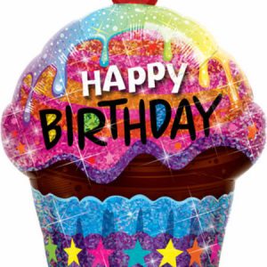 Birthday Dazzling Cupcake Holographic Foil Shape Balloon Q16085