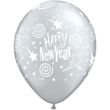 New Year's Swirling Stars Silver Latex Balloons Q40569
