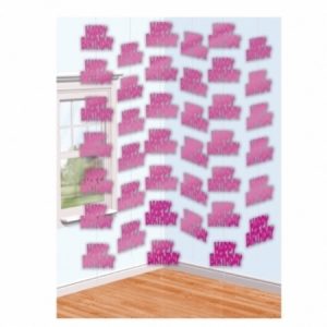 Pink Shimmer Happy Birthday String Decorations AM992385 Pack of 6