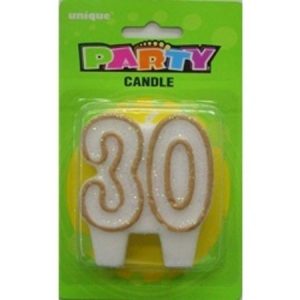 Numeral 30 Glitter Candle Gold M34037
