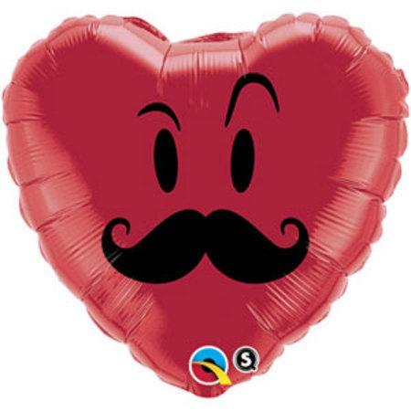 Mr Moustache Ruby Red Heart Shape Foil Balloon Q60066