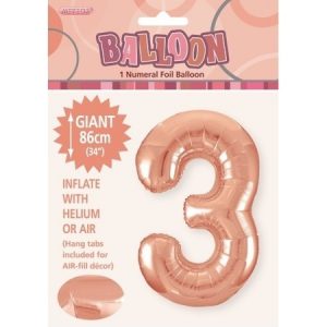Rose Gold Numeral 3 Foil Shape Balloon M50643