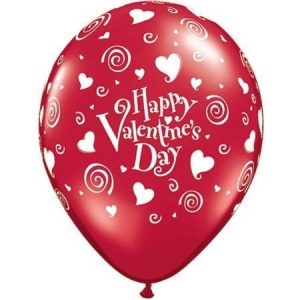 Valentine's Swirling Hearts Ruby Red Latex Balloons Q40310