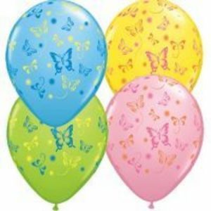 Butterflies Assorted Yellow, Pink, Pale Blue & Lime Green Latex Balloon Q38428