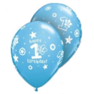 1st Birthday Circle Stars Boy Pale Blue Latex Balloons Q38067