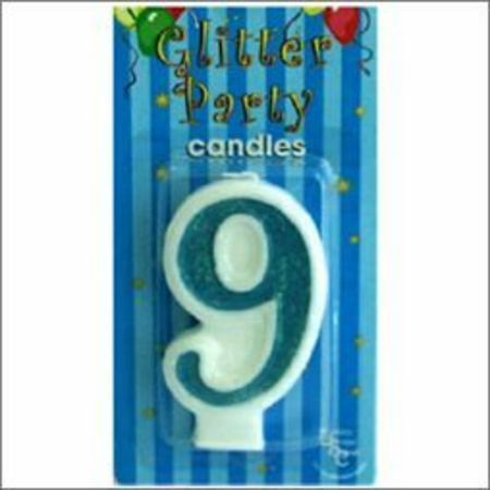 Candle Numeral 9 Glitter Blue AM170522