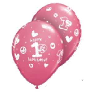 1st Birthday Circle Hearts Girl Rose Latex Balloon Q38066