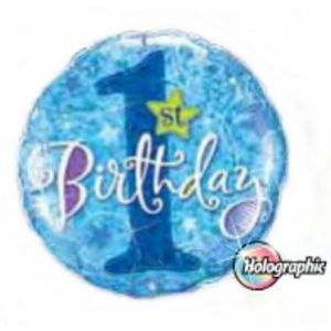 1st Birthday Stars Blue Holographic Foil Balloon Q41592