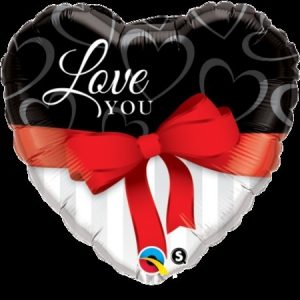 Love You Red Ribbon Heart Shape Foil Balloon Q21647