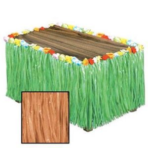 Natural Colour Artificial Grass Flowered Table Skirting BE50492-N