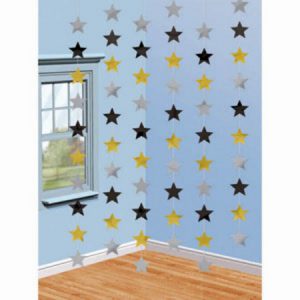 Black, Silver & Gold Star Hanging String Decorations AM672048