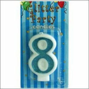 Candle Numeral 8 Glitter Blue AM170485