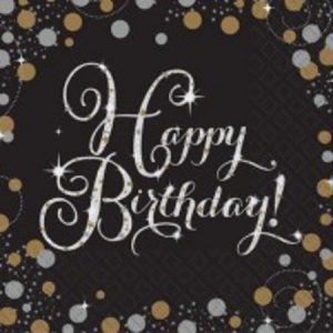 Sparkling Black Happy Birthday Luncheon Napkins AM9901176