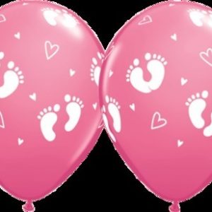 Baby Footprints & Hearts Around Rose Latex Balloon Q43418