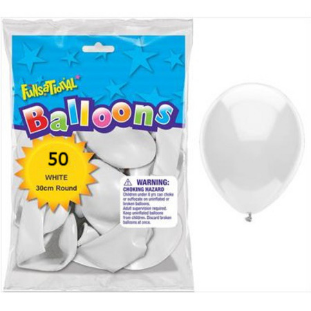 Funsational White 12 inch (30cm) Latex Balloons 50 Count F50044