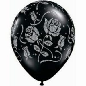 Glitter Roses Around Onyx Black Latex Balloon Q74308