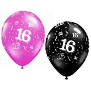 16 Around Pearl Magenta & Onyx Black Latex Balloons II16MOB