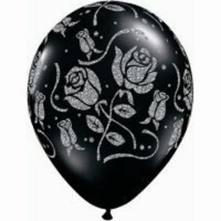 Glitter Roses Around Onyx Black Latex Balloon Q74308