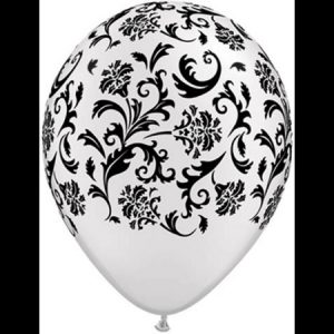 Black on Pearl White Damask Latex Balloon Q37508