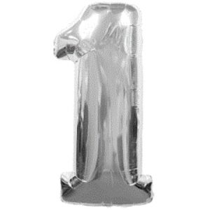 Silver Numeral One Number Shape Foil Balloon Q30397
