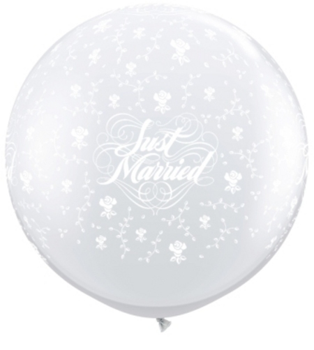 Just Married Flowers Around 3' Latex Balloon Q29209