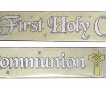 Banner Olografico Blu Comunione 2,7m X 20cm - Perfetto Per Festa Religiosa