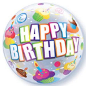 Birthday Colourful Cupcakes Single Bubble Balloon Q30799