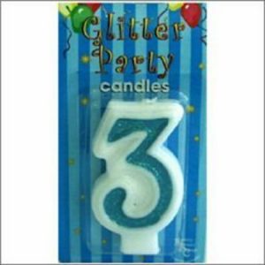 Candle Numeral 3 Glitter Blue AM170287