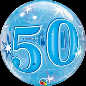 50 Birthday Blue Starburst Sparkle Bubble Balloon Q48447