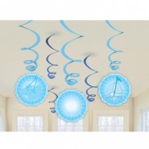 Blue Booties Christening Hanging Swirl Decorations AM997309