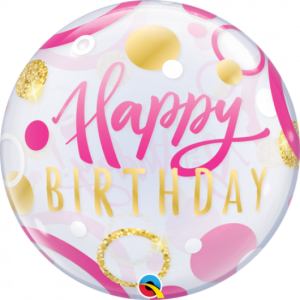 Qualatex Bubble 22 inch (56 cm) Birthday Pink & Gold Dots Q87745