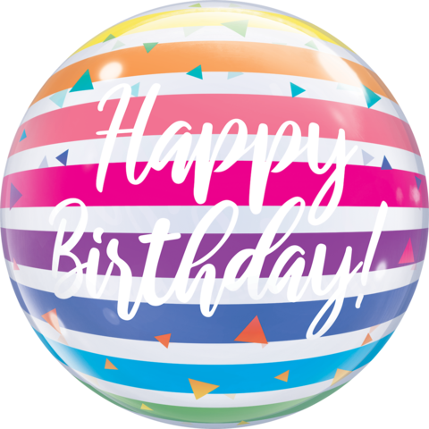 Birthday Bright Rainbow Stripes 22 inch (56 cm) Single Bubble Balloon Q13037