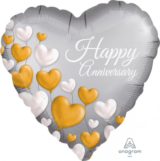 Standard Satin Anniversary Platinum Hearts 18 inch (45 cm) Foil Shape Balloon ANA38001