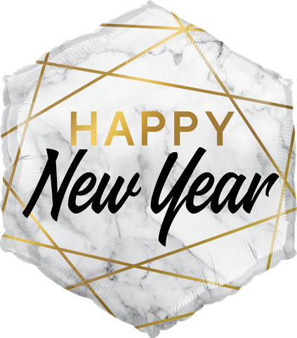White Marble New Years 20 inch (51 cm) Hexagon Foil Balloon Q15055