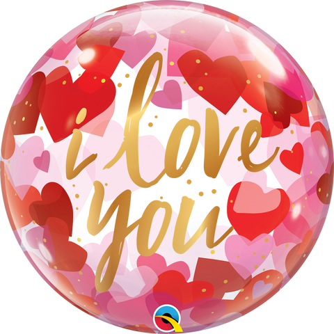 I Love You Paper Hearts 22 inch (56 cm) Bubble Balloon Q20941