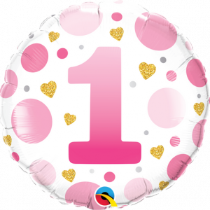 Age 1 Pink Dots 18 inch (45 cm) Foil Balloon Q23120